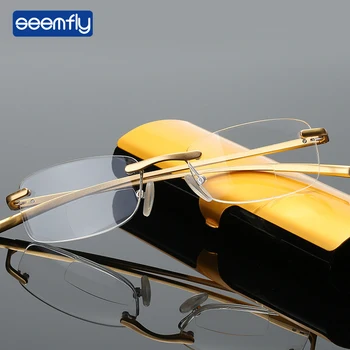 

Seemfly 2019 New Reading Glasses Resin Double Light Aluminum Magnesium Frame Gold Magnification Men And Women go Far and Near