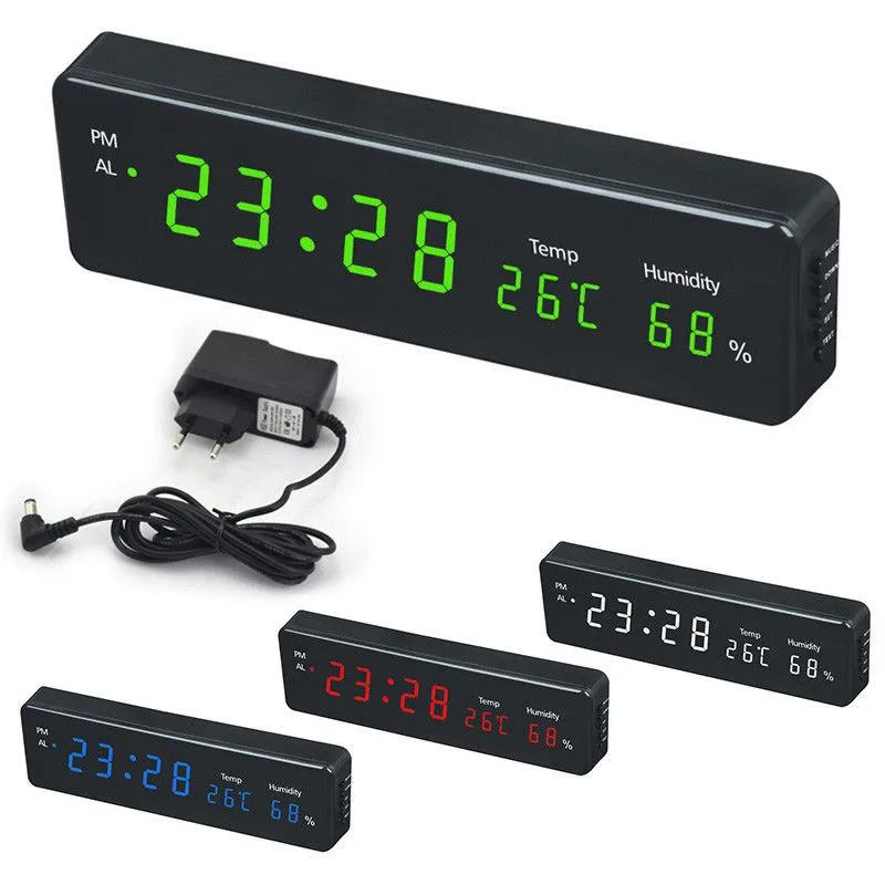 

Digital Wall Clock Big LED Time Calendar Temperature Humidity Display Desk Table Clocks Electronic LED Wall Watch Decor EU Plug