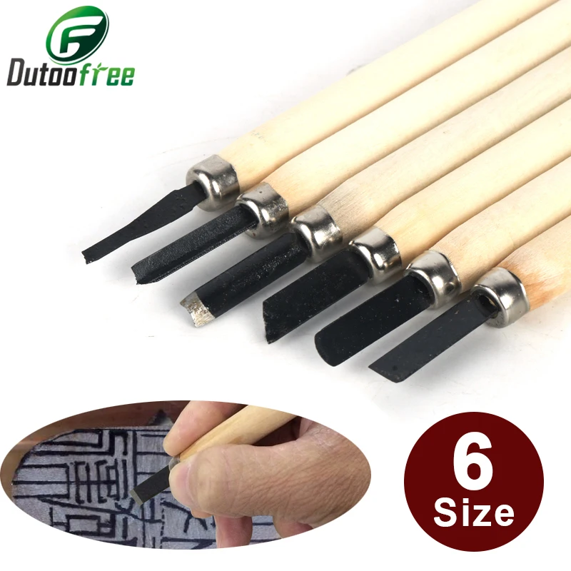 6 Sizes Cutter Head with Wood Handle Handmade Wood Carving Knife Burin Suit Metal Knife Tool Wood Cutter Lathe Tool sheet drill cutting gadget assorted pack working wood metal tool 11pcs set 19 64mm carbon steel saws useful parts