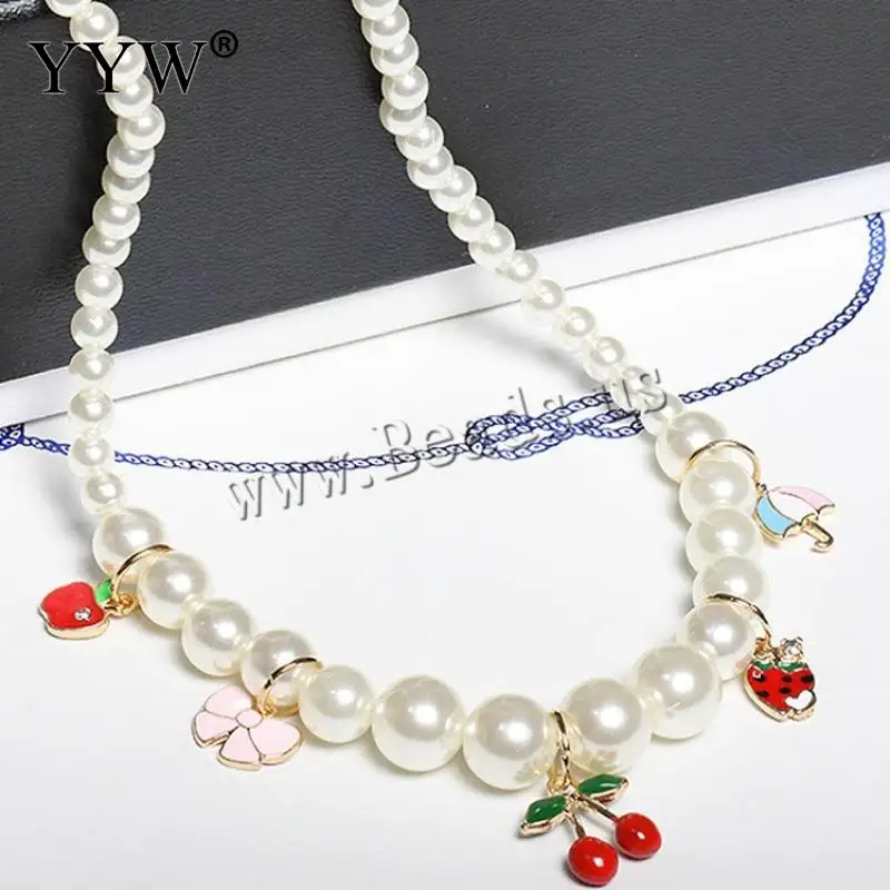

Korean Style Women Necklace With Plastic Pearl Sweet Enamel Cherry Apple Strawberry Ladies Jewelry Collarbone Clavicle Kolye