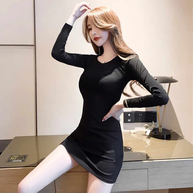 Women One Piece Dress Summer 21 New Office Lady Korea Style Sexy Knitting Full Sleeve Solid High Waist Zipper Dresses Aliexpress Women S Clothing