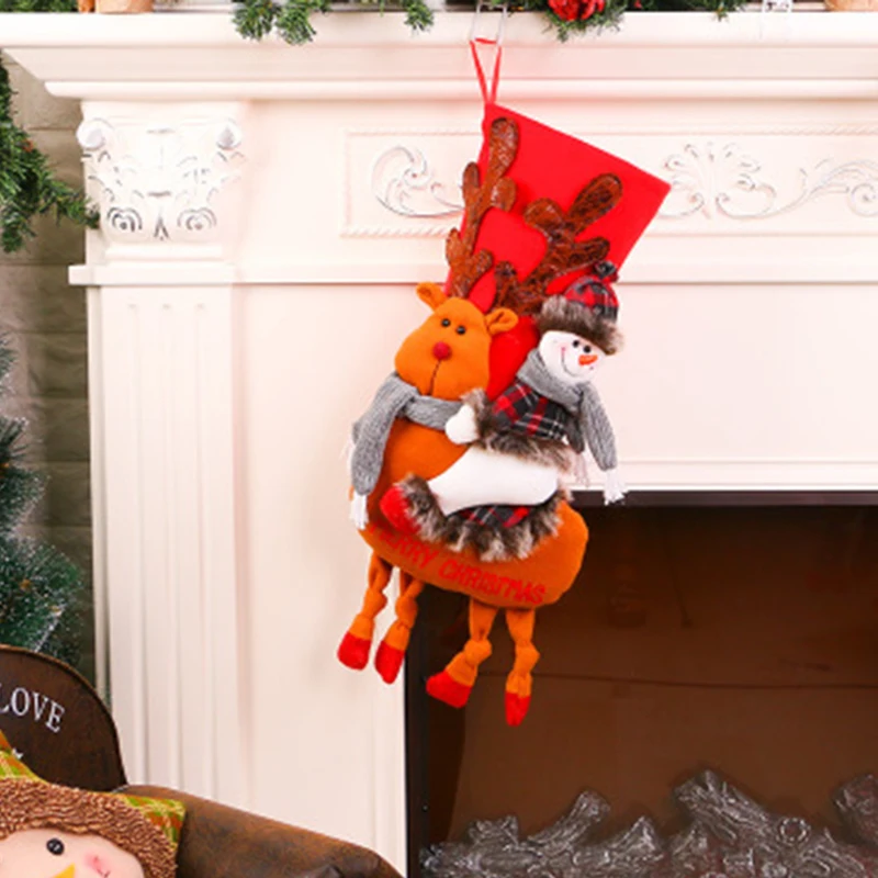 

Cute Cartoon Christmas Socks Decoration Tree Pendant Gift Bag Large Riding Deer Gifts Candy Storage Enfeites De Natal Navidad