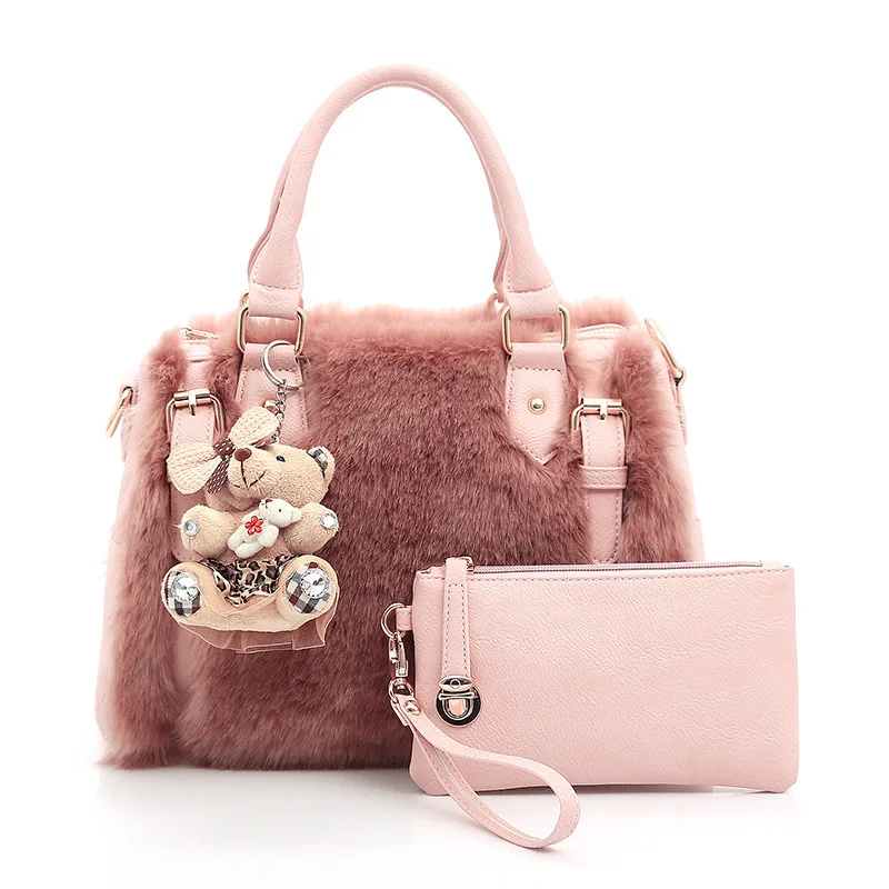 

WOMEN'S Bag 2018 Europe And America New Style Rabbit Fur Picture-in-Bag Strap Bear Shoulder Bag Over-the-shoulder Bag Handbag Ma