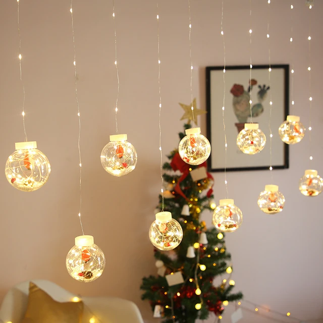 LED Curtain String Lamp Crystal Ball Christmas Home Tree Ornament Santa  Snowman Light Festoon Party Fairy New Year Gift 2023 - AliExpress