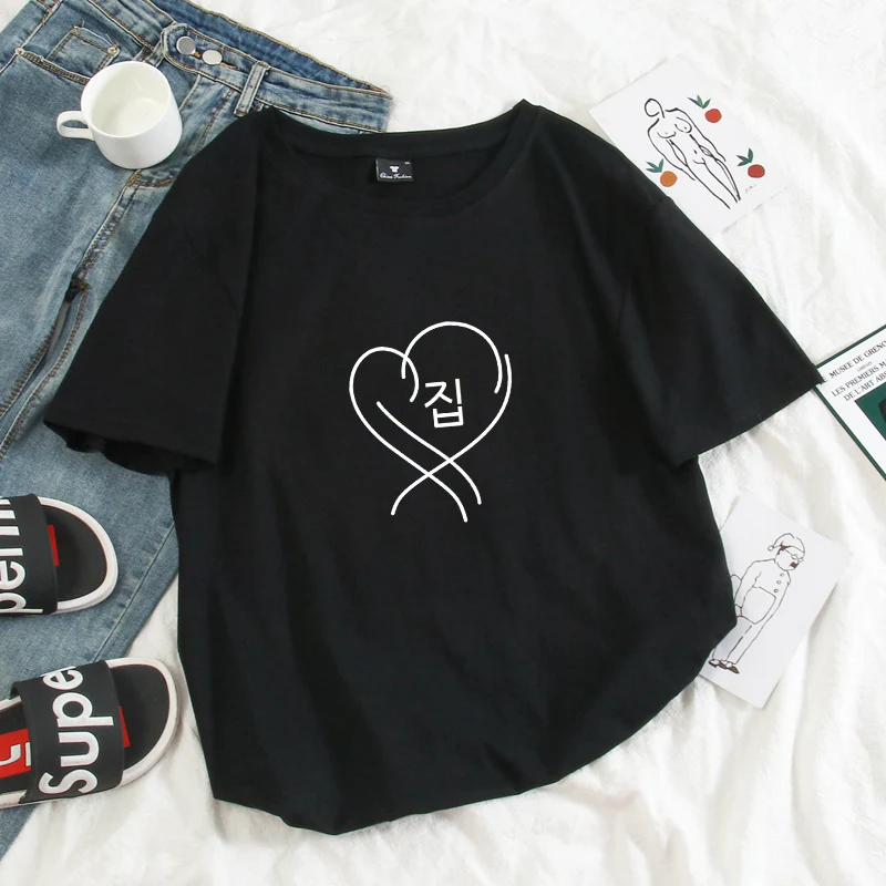 

Summer New Korean Map of the Soul T Shirts Men Short Sleeve Cotton Casual Harajuku Streetwear Funny Heart Prined Tee Shirt Homme