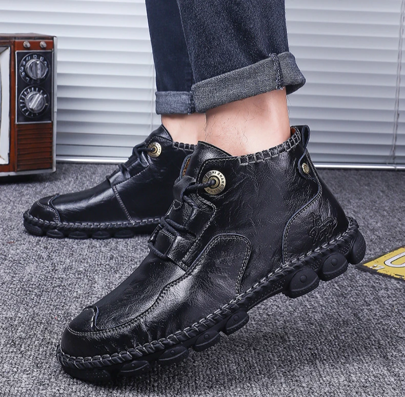 Зимняя обувь; мужские ботинки из натуральной кожи; chaussure homme; водонепроницаемые ботильоны; высокие мужские ботинки; повседневная обувь