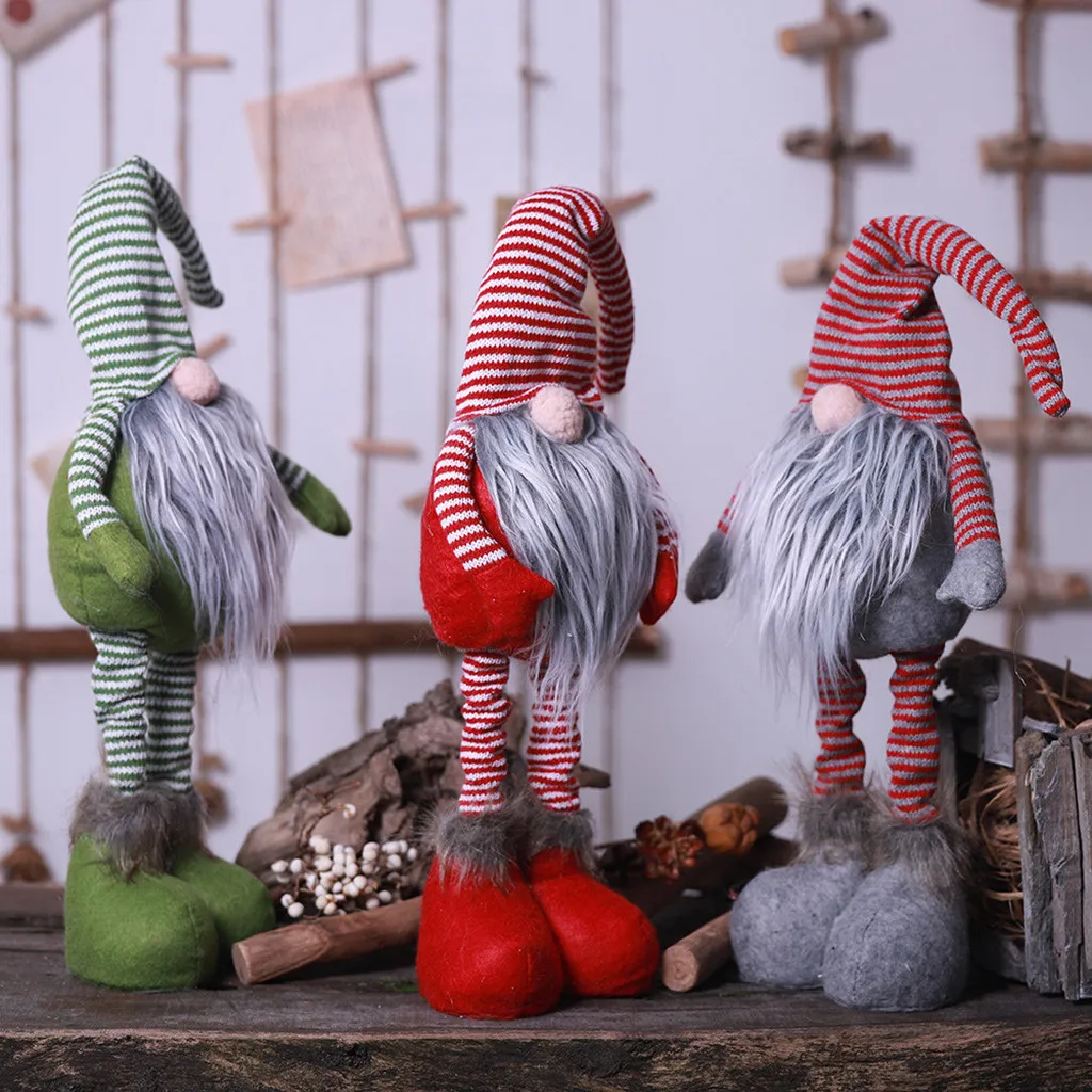 Рождественские украшения для дома gnome, рождественские украшения, полосатая шляпа, висячая нога, без лица, украшение для кукольной комнаты