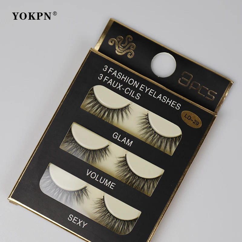 

YOKPN 3 Pairs Mink Eyelashes Natural False Eyelashes 3D Mink Lashes Makeup Soft Fake Eyelash Extension Hand Made Eye Lashes LD29