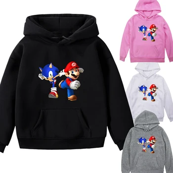 

Mario Sonic Boys Girls Long Sleeve Hoodie Fashion Children Cotton Velvet Hoodies Sweatshirts Tops Pullover Hooded Sportswear Top