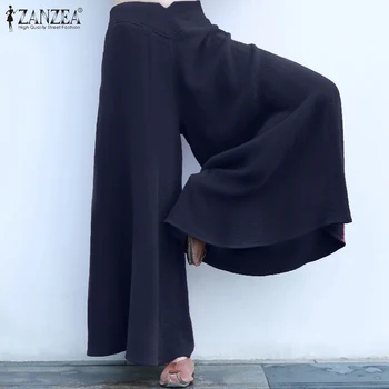 

Plus Size Women's Wide Leg Trousers ZANZEA 2020 Elegant Autumn Pants Casaul Zipper Long Pantalon Palazzo Female Solid Turnip 7