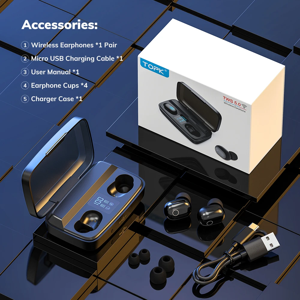 TOPK T10 TWS Bluetooth V5.0 Wireless 