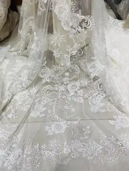 

2020 latest top quality handmade embroidered net lace fabric with 3D flower JOY-52843beaded african tulle lac party dress fabric