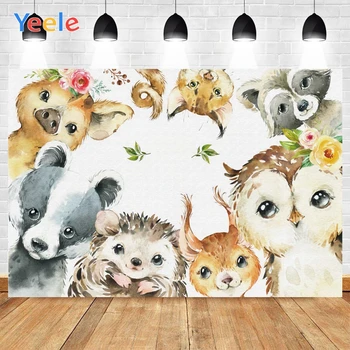 

Yeele Happy Birthday Bear Raccoon Hedgehog Cute Animals Background Photophone Photography Backdrop for Decor Customized Size