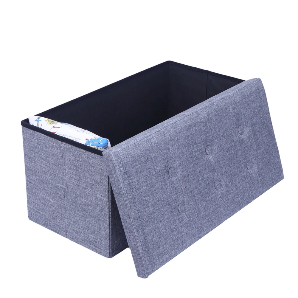 

Practical Storage Cabinet Hessian Rectangle Shape Surface with Leather Button Footstool Shoestool