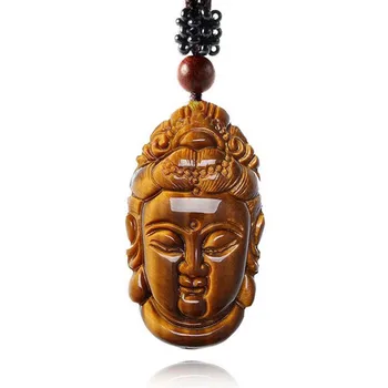 

Drop ship Yellow Tiger's Eye Pendant Hand carved Guanyin Head Pendant For Lucky Buddha Pendant Man Amulet Charm Jewelry