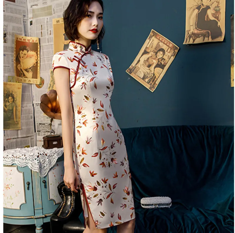Sheng Coco Fallen Leaves короткое китайское платье двойное Qipao одежда для банкета женский Чонсам современные восточные вечерние платья