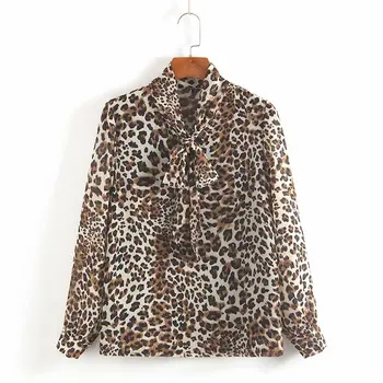 

1Spring Women Leopard Shirt Female Long Sleeve Bow Blouse Women Leopard Print Blouse and Tops Lady Office Shirt Women Streetwear