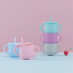 Baby Silicone Sippy Cups Feeding Cups Learning drink Baby Drinkware For Toddlers With Silicone Staw Cup Lids Water Leak Proof
