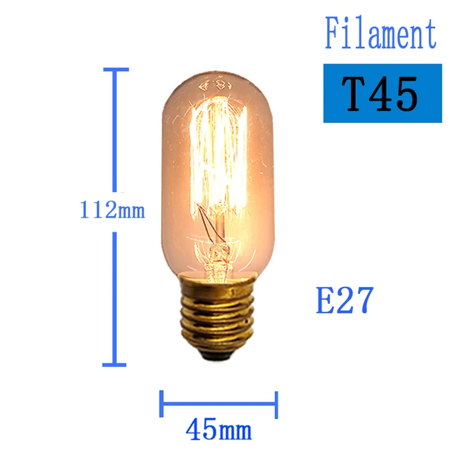 Retro Edison Bulb Filament Incandescent Light Vintage Lamp Ampoule bulbs E14 E27 40w Home Decor Lighting ST64 G95 T300 Light Yellow