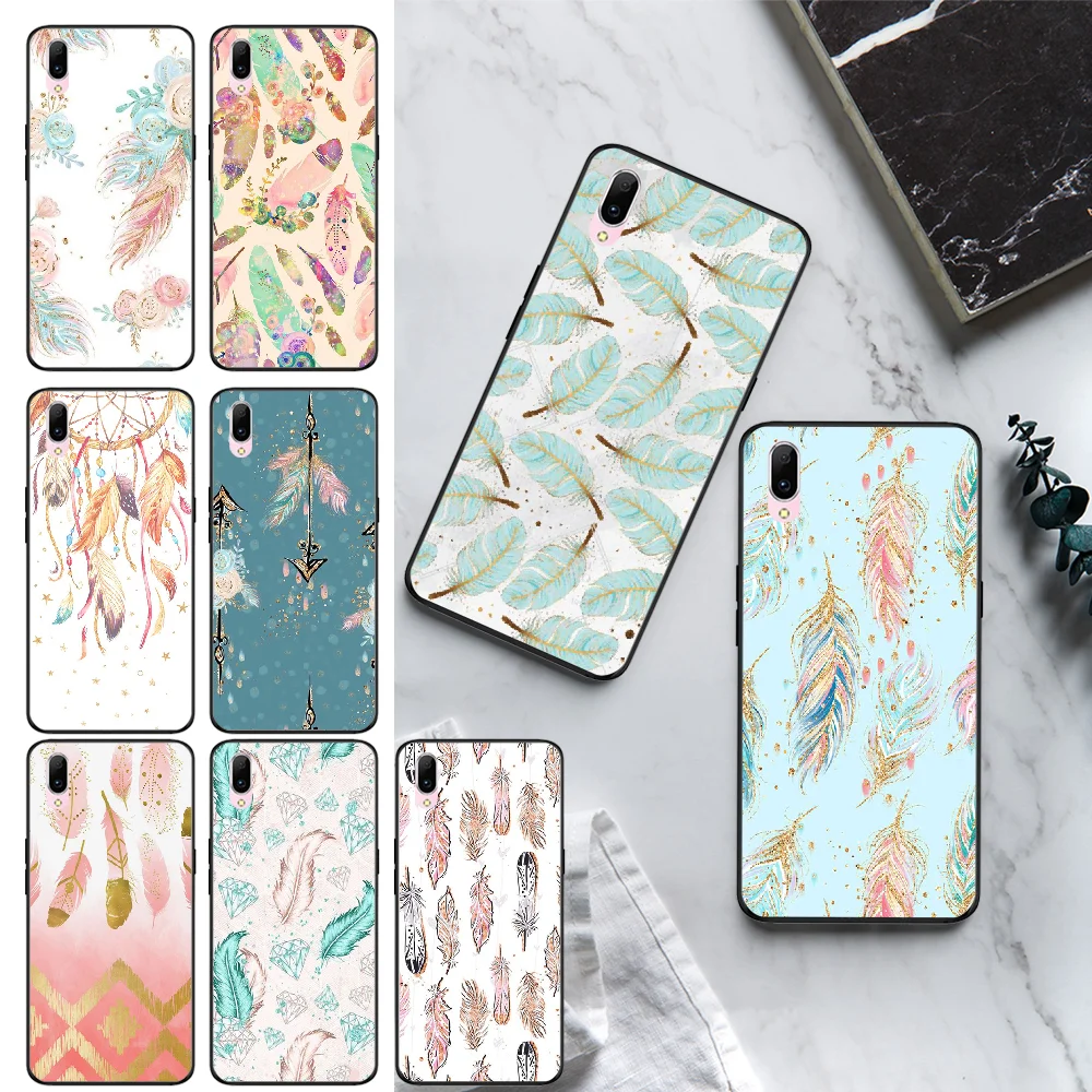 

Reayou Glitter feather Newly Arrived Black Cell Phone Case For VIVO Y97 95 85 83 81 79 75 71 Y91 U1 91i 81S 81i