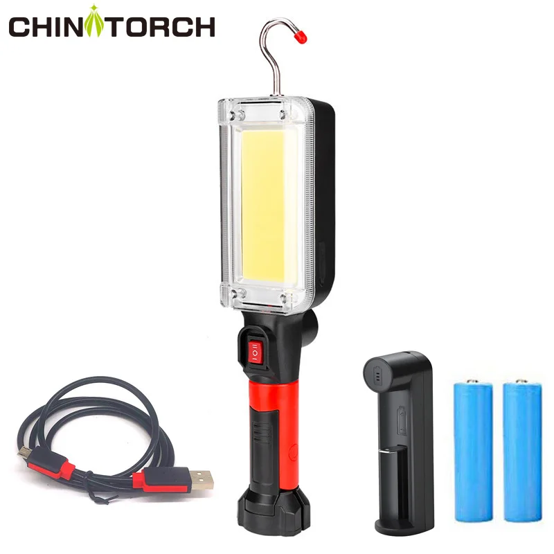 

LED Work Flashlight USB Charging Magnetic Hook Clip Torch Light 20W COB Portable Spotlight Outdoor Work Lamp With 18650 Battery