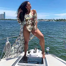 Сексуальный женский сдельный бандажный купальник с лямкой через шею, пляжная одежда, купальник с принтом зеленых листьев, монокини с пуш-ап, бикини, купальный костюм