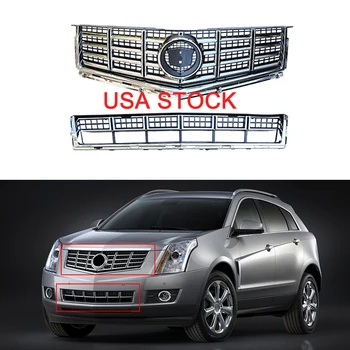 

2Pcs Front Grille Bumper Hood Upper Lower Mesh Chrome Grills Car Styling For Cadillac SRX 2013-2015