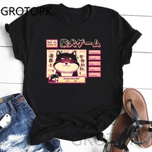 Для женщин Harajuku черная футболка Kawaii милые shiba Inu Doge печатных футболка корейский стиль уличная топы эстетику Camisas Mujer Тройник