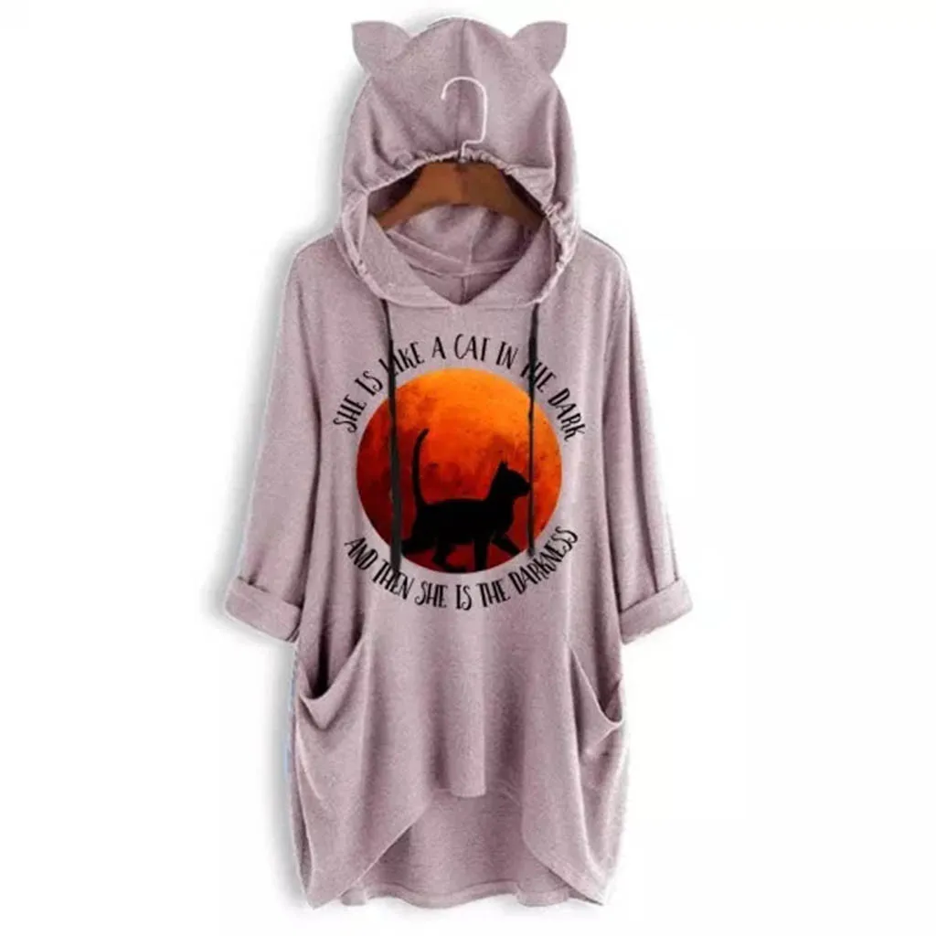 

Sweatshirt Women'S Printed Long Sleeve Hoodies Pullovers Fashion Cat Ear Hooded Sweatshirts Women Tops Female Clothes Harajuku