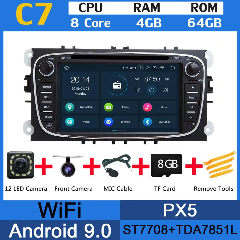 " PX6 4G+ 64G Android 9,0 автомобильный dvd-плеер для Ford Focus Mondeo Focus C-MAX S-MAX C S Max Kuga Galaxy CarPlay DSP gps навигация - Цвет: PX5
