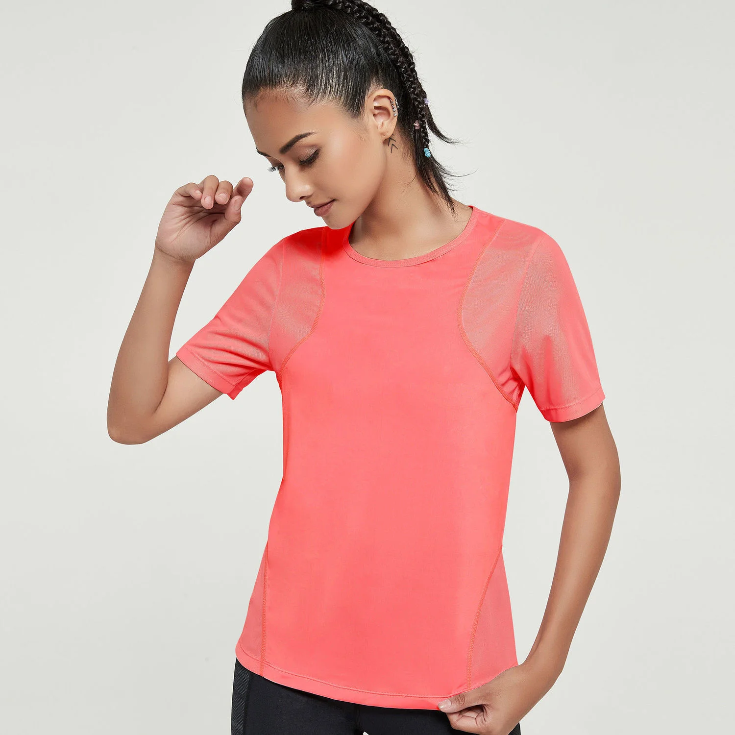 Yoga Crop Top Yoga T-Shirt Donna Sport Top Estate Manica Corta Rosso Top Deportivo Mujer Camisetas