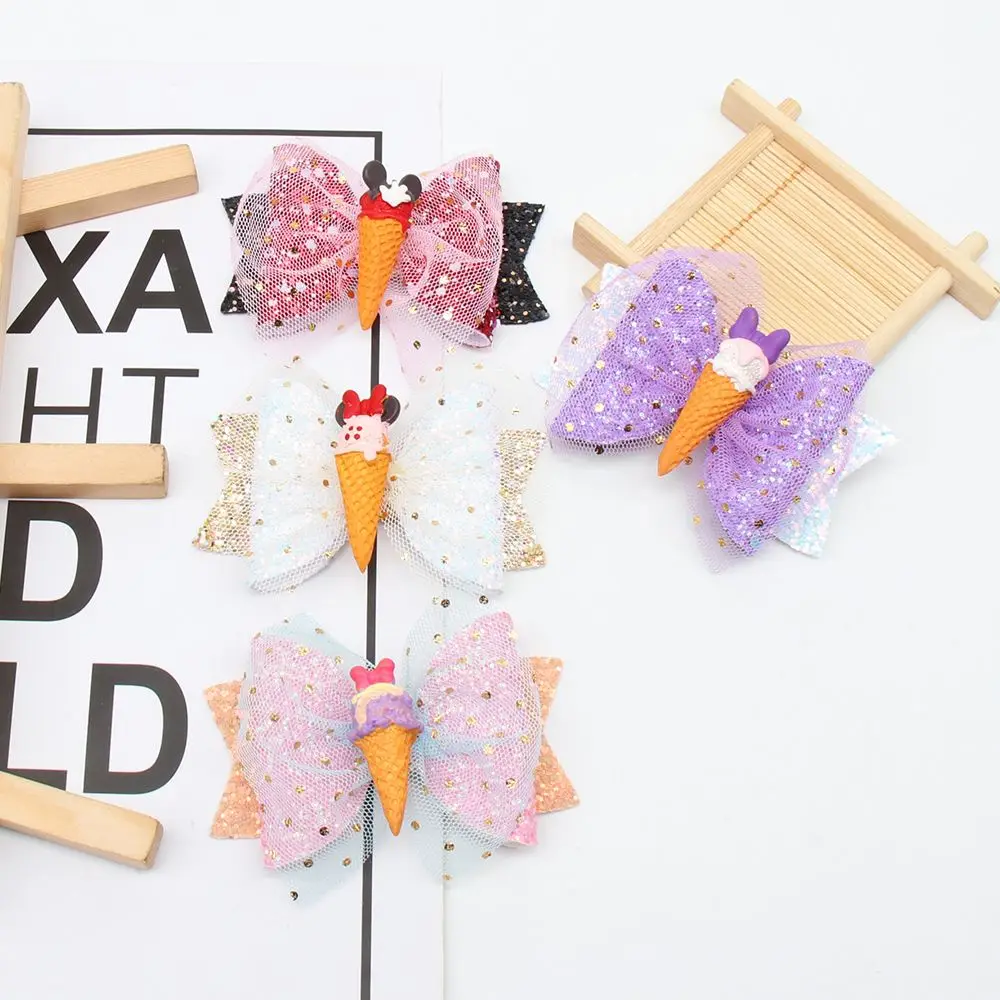 

CN 8 Pcs/lots 3" Ice Cream Bows Hairgrip Glitter Hair Bows with Clip Dance Party Bow Hair Clip Girls Hairpins Hair Accessories