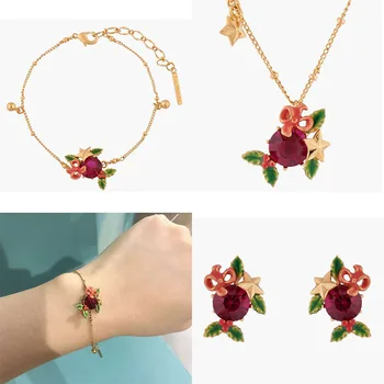 

Christmas Series Gift Cat Bowknot Gemstone Earrings Necklace Bracelet Sen system European and American ins wind clavicle chain