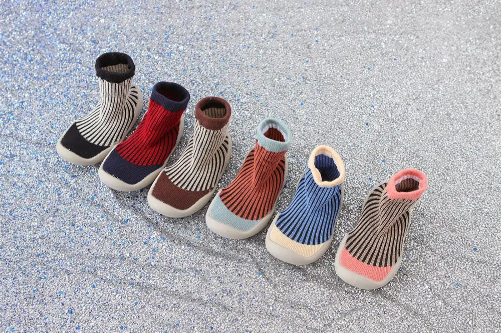 baby toddler shoes non-slip stripe Patchwork color shoes sock floor shoes Anti-off Foot Socks 6colors T08 TX01