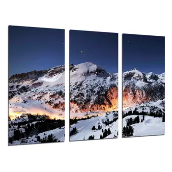 

Landscape Mountain Sunset Snowy, photo print on wood, modern picture decorative 26348
