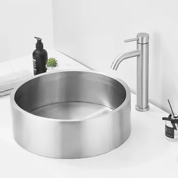 

Stainless Steel Wash Basin Bathroom Sinks Brushed Countertop Sinks Washbasin Bar Shampoo Basin Round Lavamanos for Hotel
