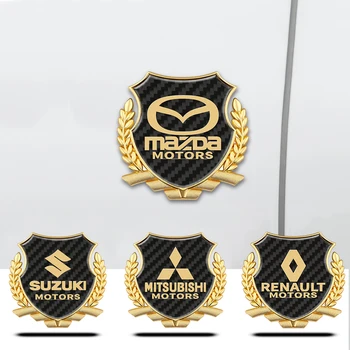 

Car styling 2pcs 3D Metal Carbon Fiber Car Stickers Emblem Badge For Renault Bmw Jeep Volkswagen Porsche Ford Audi MINI Cadillac