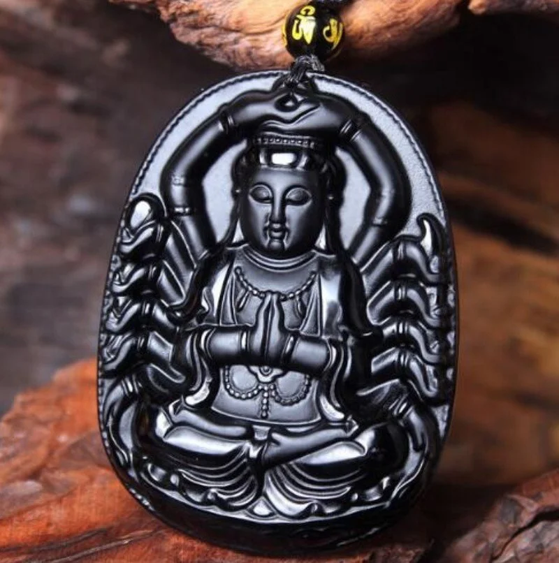 

Thousand-Hand Guanyin Black Obsidian Carved Amulet Lucky Amulet Pendant Necklace Ladies Men Pendants Jewelry