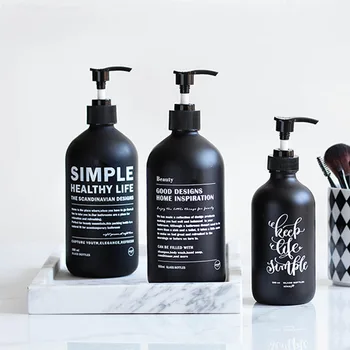 

250ml 500ml Soap Dispenser Black Glass Empty Bottles Liquid Lotion Press Storage Bottle Bathroom Hand Washing Shampoo Bottle
