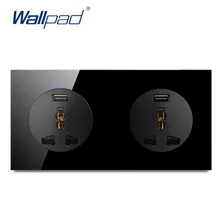 Wallpad L6 двойная универсальная электрическая настенная розетка с usb зарядным портом розетка черная панель из закаленного стекла