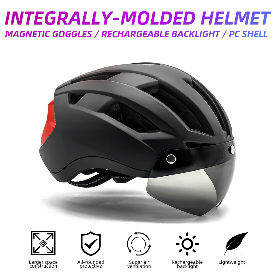 VICTGOAL Bike Helmet with USB Rechargeable Rear Light Detachable Magnetic Goggle 