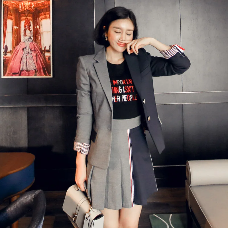 

2019 Spring New Style Korean-style Elegant Mixed Colors Suit Jacket Fashion Pleated Short Skirt Business Suit