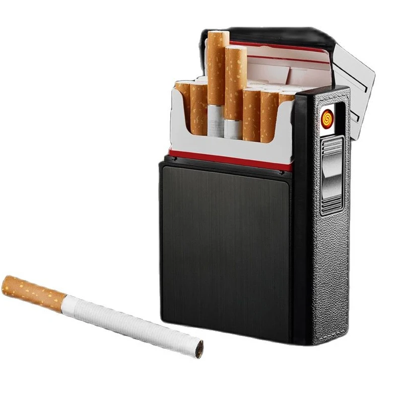 Portable Focus Hard Plastics Aluminum Cigarettes Box Case With Usb