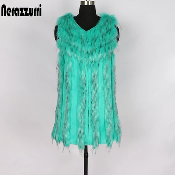 

Nerazzurri faux fur vest women 2019 fox fur and rabbit fur patchwork ladies vest plus size winter vest coat women streetwear