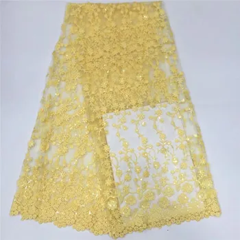 

High class yellow wedding/party French net lace fabric embroidery tulle lace cloth PAN6(5yards/lot)