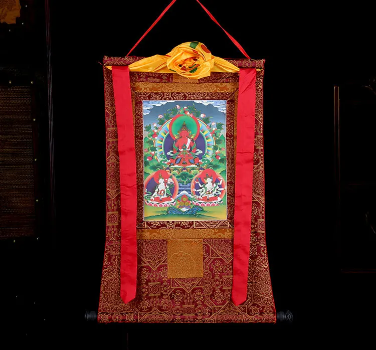 Thangka Тибетский ручной работы двухэтажный статуи Будды Thangka Висячие тибетские украшения гостиной фрески длинные 125 см