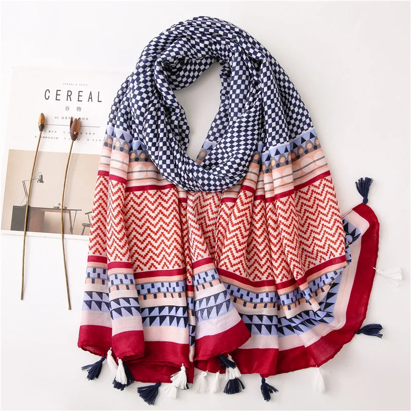 

Korean Style Silk Scarves Small Plaid Scarf Women's Spring New Style Cotton Linen Handfeel Gauze Kerchief Decoration Warming Sca