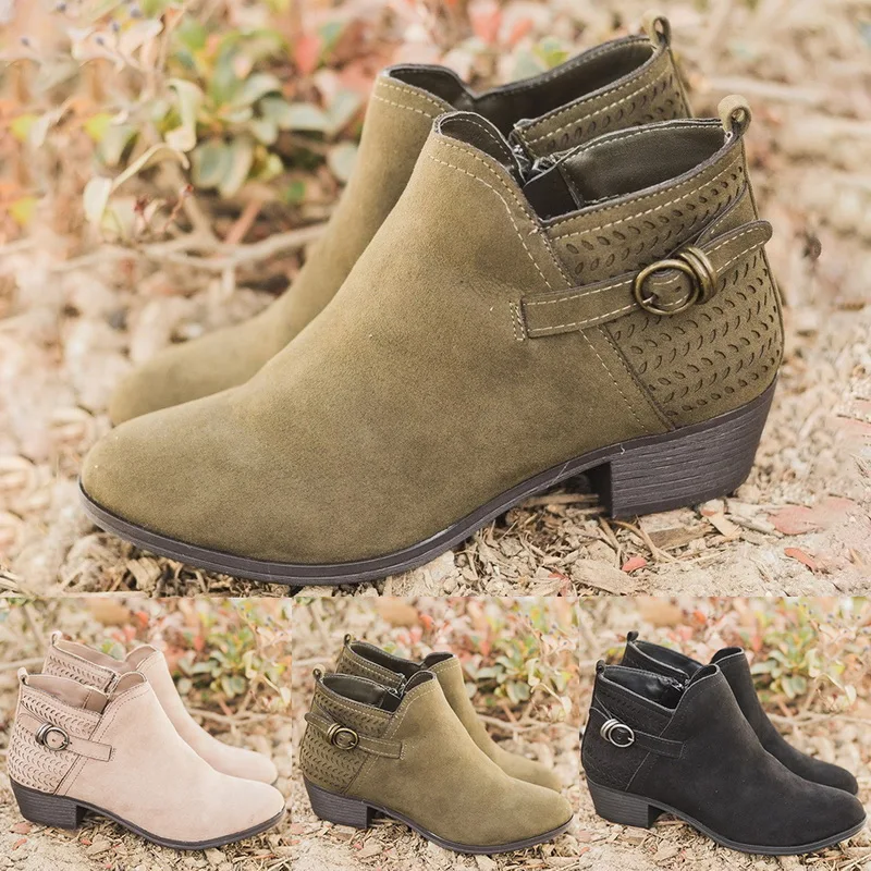 

Women Hoollow Out Ankle Boot Shoes Autumn Spring Fashion Boot Casual Ladies Pointed Toe Square Heel Shoes Hight Increasing Boots
