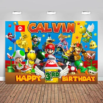 

Custom Super Mario Bross Game Happy Birthday Baby Child Photo Background Photography Backdrops Quality Vinyl Photo Background
