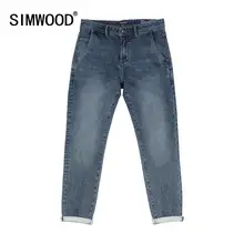 SIMWOOD осень зима новые потертые черные джинсы мужские маленькие эластичные джинсовые брюки размера плюс брендовая одежда SI980581
